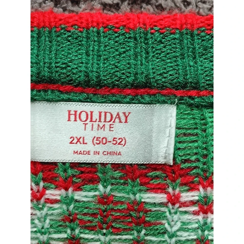 Holiday Time‎ Men's 2XL Ugly Christmas Sweater Cow Gift Box Green Red Acrylic